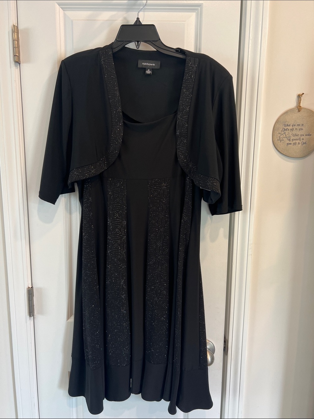 R&M Richards Black Embellished Formal Dress with Bolero